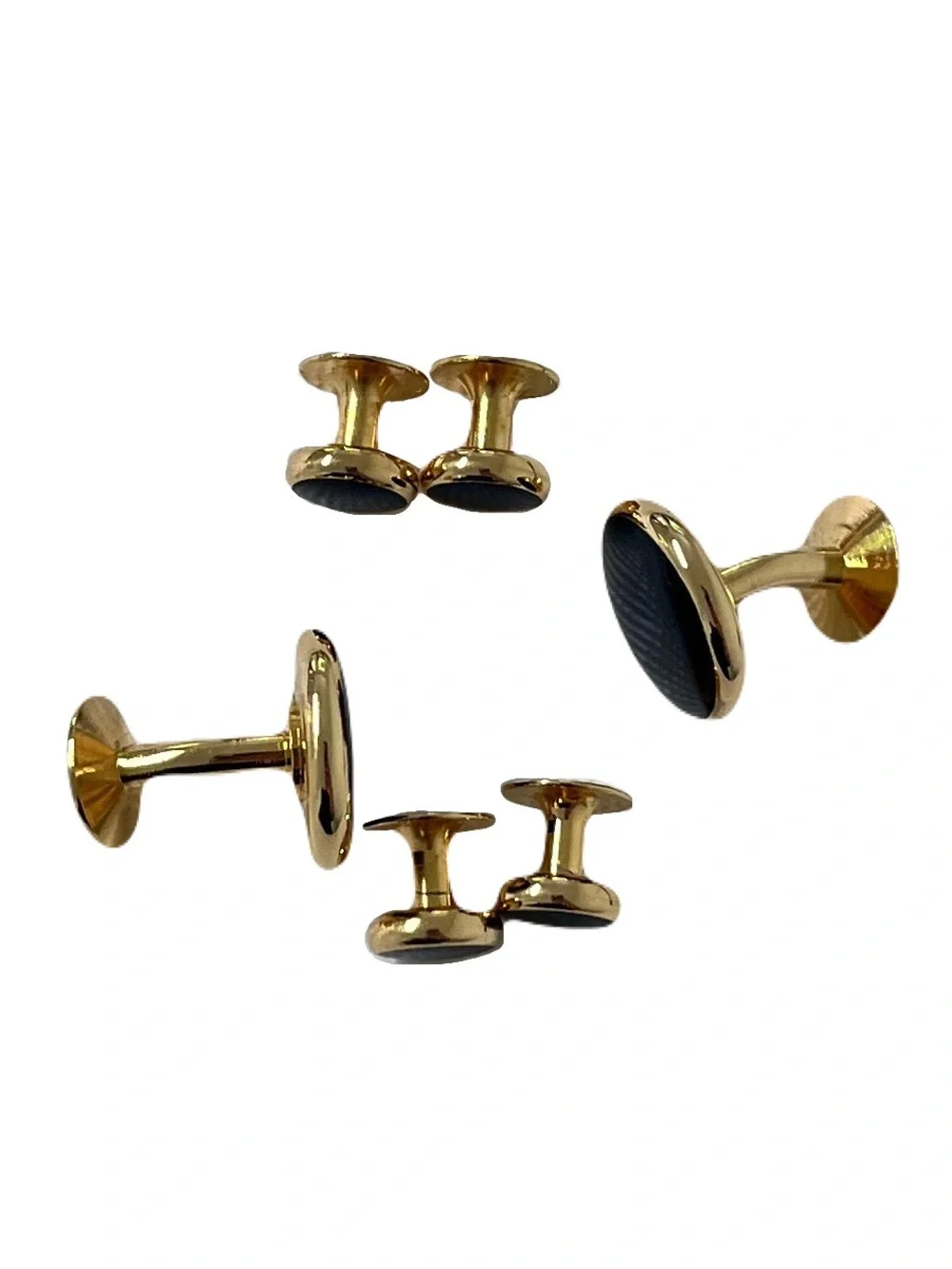 Goldtone Black Round Cufflinks and Tuxedo Buttons Set